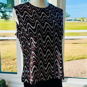 Ronnie Nicole Black, Silver and Red Sleeveless Blouse.  Sparkly, Classy, Elegant